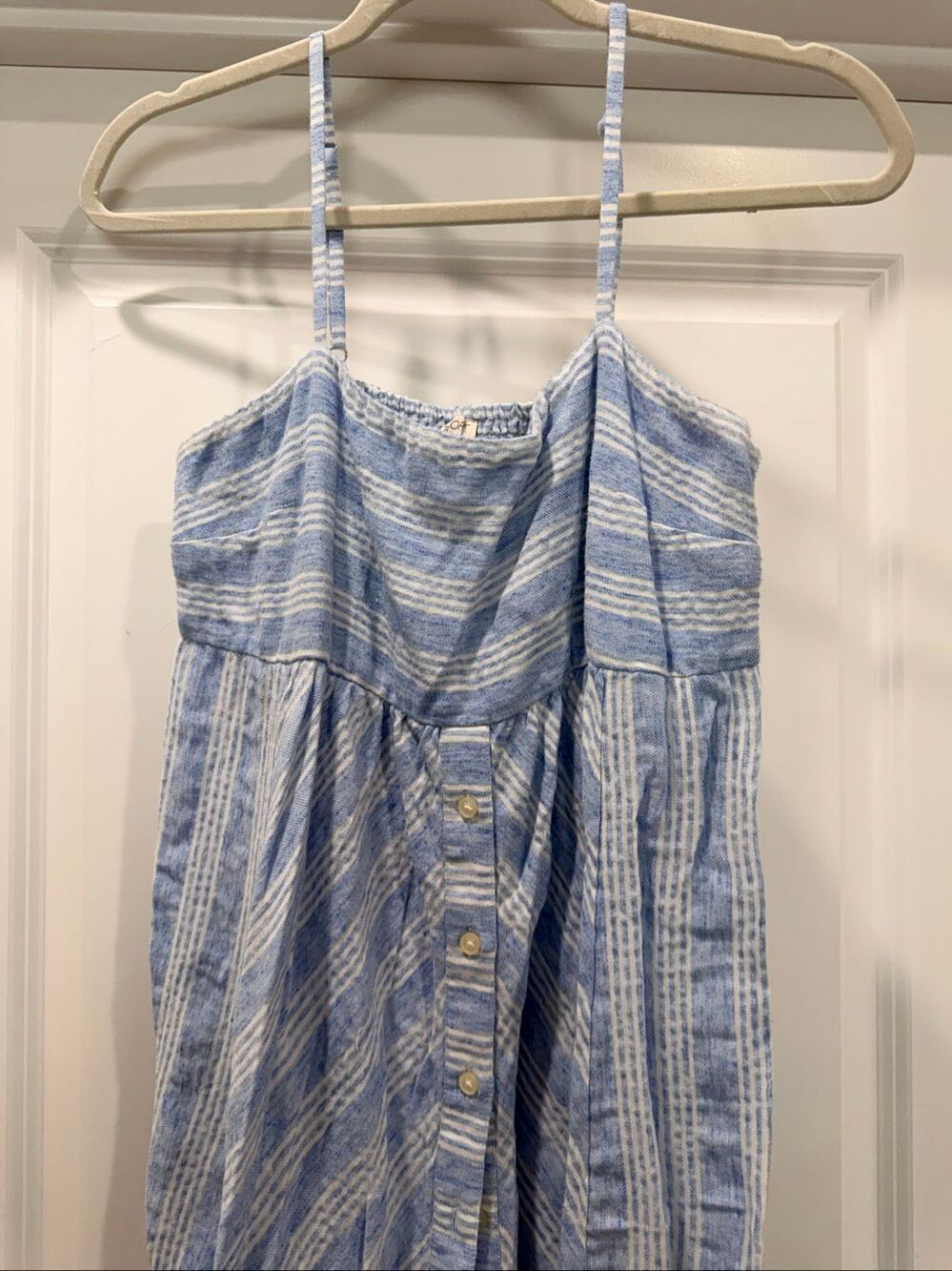 LOFT Beach Blue White Striped Button Front Midi Maxi Sundress Size Small